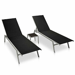 Maison Chic Lot de 2 Chaises longues avec table | Bain de soleil Relax | Transat acier et textilène noir -GKD13052