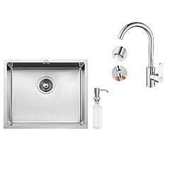 Auralum MAX Évier de Cuisine Inox 1 Bac 50*43*18CM avec Distributeur de Savon+Robinet Cuisine Pivotant à 360° avec Eau Chaude/Froide, Chromé