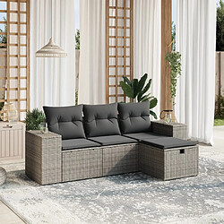 Maison Chic Ensemble de 4 Tables et chaises d'extérieur avec coussins,Salon de jardin gris résine tressée -GKD606430