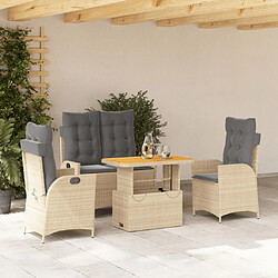 vidaXL Ensemble à manger de jardin coussins 4 pcs beige résine tressée