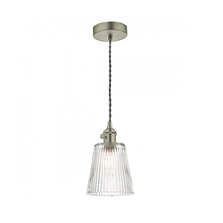 Luminaire Center Suspension Hadano Verre côtelé,chrome antique 1 ampoule 124,5cm