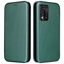 Coque en TPU + PU adsorption magnétique, texture fibre de carbone, anti-rayures avec support et porte-carte, vert pour votre ZTE Libero 5G II