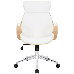 Decoshop26 Fauteuil de bureau avec roulettes synthétique blanc et bois clair hauteur réglable BUR10466