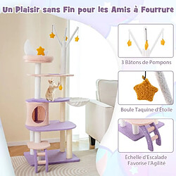 Helloshop26 Arbre à chat violet tour à plusieurs niveaux de 158 cm avec échelle poteaux à griffer de sisal condo perchoir moelleux hamac violet 20_0007674