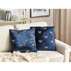 Beliani Lot de 2 coussins BLUESTEM Velours 45 x 45 cm Animal Broderie Bleu marine