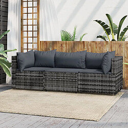 vidaXL Salon de jardin 3 pcs avec coussins Gris Résine tressée