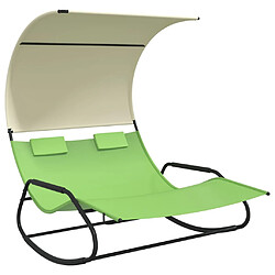 Helloshop26 Transat chaise longue bain de soleil lit de jardin terrasse meuble d'extérieur double à bascule avec auvent vert et crème 02_0012767