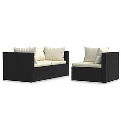 Maison Chic Salon de jardin 3 pcs + coussins - Mobilier/Meubles de jardin - Table et chaises d'extérieur Noir Résine tressée -MN29825