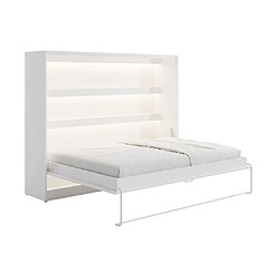 Acheter Vente-Unique Lit escamotable 140 x 200 cm - Ouverture horizontale manuelle - Avec LEDs - Blanc - RAPILI