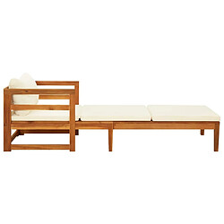 Acheter Maison Chic Chaise longue avec coussin | Bain de soleil Relax | Transat blanc crème Bois d'acacia solide -GKD57439