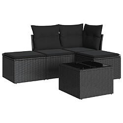 vidaXL Salon de jardin 5 pcs avec coussins noir résine tressée