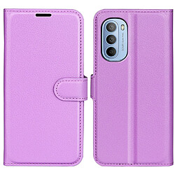 Coque en TPU + PU texture litchi avec support violet pour votre Motorola Moto G31