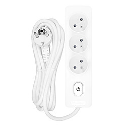 Null Multiprise SELDUR G3FA32B, 3 prises type E + interrupteur à voyant, Blanc, câble 3m