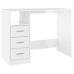 Helloshop26 Bureau table poste de travail meuble d'ordinateur informatique étude et tiroirs brillant 102 x 50 x 76 cm bois d'ingénierie blanc 02_0023813