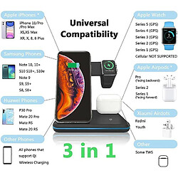 Chrono Support de chargeur sans fil rapide 15W Station de charge rapide QI 3 en 1 pour Apple Watch Series 6/SE/5/4/3/2, AirPod 1/2/Pro, iPhone 12/12 Pro/11/XS/X/8/8 Plus ; Samsung Galaxy Buds/S20,(noir)