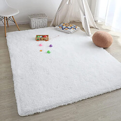 Tapis Salon Carré Shaggy Moderne Blanc 80x60cm pas cher