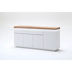 Pegane Buffet LED laqué blanc mat avec plateau en chêne noueux huilé - L175 x H81 x P40 cm