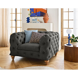 Lisa Design Walter - fauteuil chesterfield en velours - pieds bois