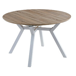 Pegane Table à manger ronde extensible en bois coloris chêne, pieds blanc - diamètre 120 - 160 x Hauteur 75 cm