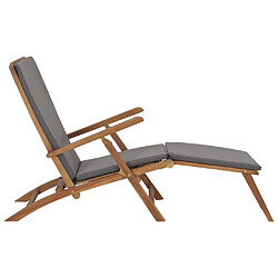 Avis Helloshop26 Transat chaise longue bain de soleil lit de jardin terrasse meuble d'extérieur 152 cm avec coussin gris foncé bois de teck solide 02_0012490