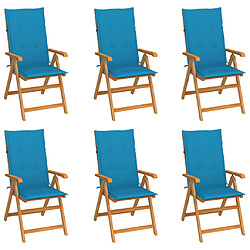 vidaXL Chaises de jardin lot de 6 avec coussins bleu Bois teck massif