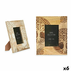 Gift Decor Cadre photo Blanc Marron Bois de manguier Arbre de vie 20 x 25 x 1,5 cm (6 Unités)