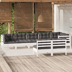 vidaXL Salon de jardin 8 pcs avec coussins blanc bois de pin massif