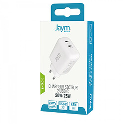 JAYM,Chargeur Maison,Ultra Rapide 3A 45w,double USB-C, USB-C PD 20W + USB-C PD 25W pour iPhone 16/15/14/13,Galaxy S24/S23/S22,Note20,Pixel,XIAOMI,Tablettes