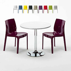 Grand Soleil Table Ronde et 2 Chaises Colorées Set In