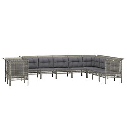 Avis Maison Chic Salon de jardin 10 pcs + coussins - Mobilier/Meubles de jardin - Table et chaises d'extérieur Gris Résine tressée -MN56312