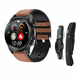 E400 Montre Intelligente Ecg Ppg Surveillance De L'Oxygène Sanguin Ip68 Étanche Smartwatch Ceinture Marron Avec Support