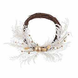 BigBuy Christmas Couronne de Noël Blanc Doré Rotin Plastique 45 cm