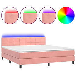 Sommier à lattes et LED,Cadre à lattes de lit avec matelas pour Adulte Rose 160x200 cm -MN74889