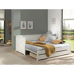 Avis Mes Lit banquette extensible 90/180x200 cm avec tiroir blanc - PINO