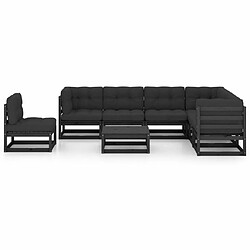 Maison Chic Salon de jardin 8 pcs + coussins - Mobilier/Meubles de jardin - Table et chaises d'extérieur Noir Bois de pin massif -MN95478