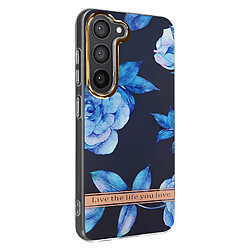 Avizar Coque pour Samsung Galaxy S23 Dos Rigide Contour Souple Design Fleurs Bleues