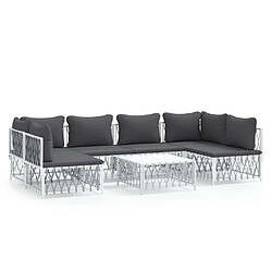 Maison Chic Salon de jardin 7 pcs + coussins - Mobilier/Meubles de jardin - Table et chaises d'extérieur blanc acier -MN15662