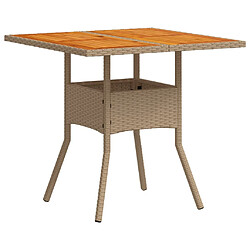 vidaXL Table de jardin beige 80x80x75 cm résine tressée et bois acacia