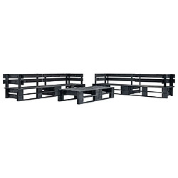 vidaXL Canapés de jardin palette 6 pcs noir bois