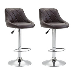 Decoshop26 2x Tabourets de bar en synthétique marron pivotant avec repose-pieds TDB10078