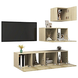 Avis Maison Chic Ensemble de meubles TV 4 pcs | Banc TV Moderne pour salon | Meuble de Rangement - Chêne sonoma Aggloméré -MN42089