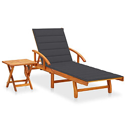 vidaXL Chaise longue de jardin avec table et coussin Bois d'acacia