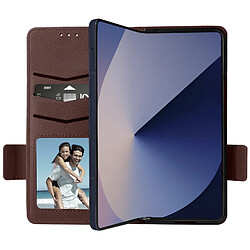 Avizar Étui pour Galaxy Z Fold 6 Portefeuille Languette Magnétique Dragonne Marron Foncé