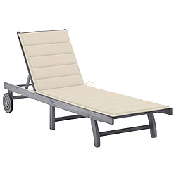 Helloshop26 Transat chaise longue bain de soleil lit de jardin terrasse meuble d'extérieur avec coussin gris bois d'acacia solide 02_0012476