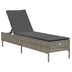 vidaXL Chaise longue avec coussin gris résine tressée