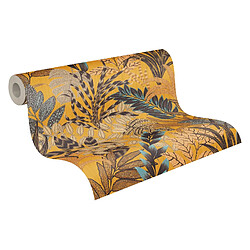 As Creation Livingwalls papier peint feuilles tropicales jaune ocre, bleu et beige