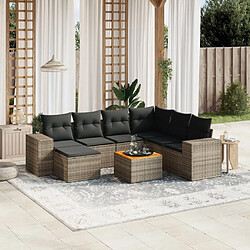 Maison Chic Ensemble Tables et chaises d'extérieur 8 pcs avec coussins,Salon de jardin gris résine tressée -GKD286478