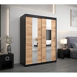 Abiks Meble Armoire Pole à portes coulissantes 200/150/62 2 portes (noir/artisan)