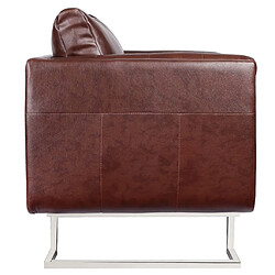 Helloshop26 Fauteuil chaise siège lounge design club sofa salon cube avec pieds chromés cuir synthétique marron 1102041/3