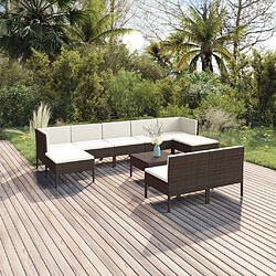 Maison Chic Salon de jardin 10 pcs + coussins - Mobilier/Meubles de jardin - Table et chaises d'extérieur Résine tressée Marron -MN48997